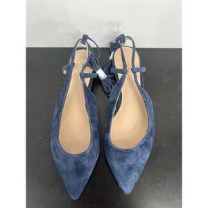 Boden Women Pointed Toe Ankle Tie Flats Navy Faux suede Size 40